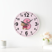 Pink Squirrel and Letter S Argyle Patterned Girls Große Wanduhr (Zuhause)