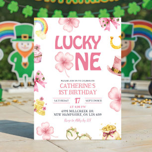 Pink St. Patrick Glückspilz Kinder Erster Geburtst Einladung