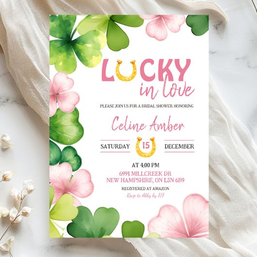 Pink St Patrick Lucky In Love Bridal Shower Einladung