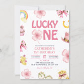 Pink St Patrick Lucky One Kids First Birthday Einladung (Vorderseite)