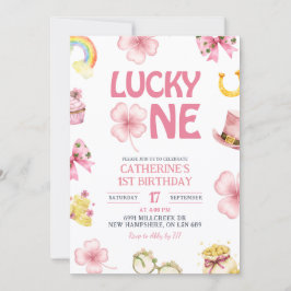 Pink St Patrick Lucky One Kids First Birthday Einladung