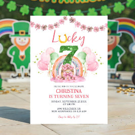 Pink St Patrick Lucky Seven Birthday Invitation Einladung