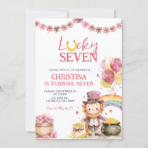 Pink St Patrick Lucky Seven Birthday Invitation