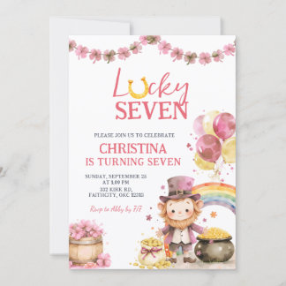 Pink St Patrick Lucky Seven Birthday Invitation Einladung