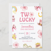 Pink St Patrick Two Lucky Birthday Invitation Einladung (Vorderseite)