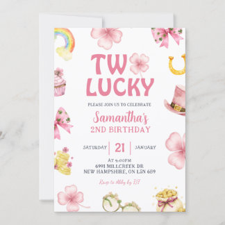 Pink St Patrick Two Lucky Birthday Invitation Einladung