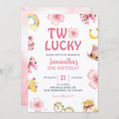 Pink St Patrick Two Lucky Birthday Invitation Einladung (Vorne/Hinten)