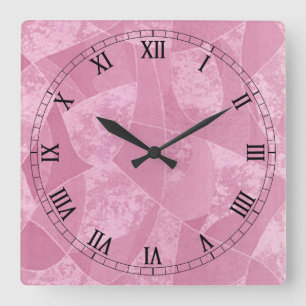 Pink Stain Glass Square Roman Numerals Clock Quadratische Wanduhr
