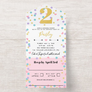 Pink Star Heart Dot Konfetti Kleinkind Geburtstag All-in-One-Einladung