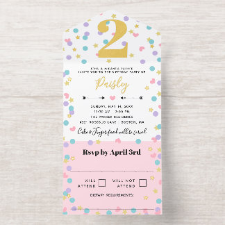Pink Star Heart Dot Konfetti Kleinkind Geburtstag All-in-One-Einladung