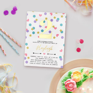 Pink Star Heart Dot Konfetti Kleinkind Geburtstag Folieneinladung