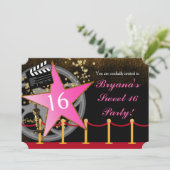 Pink Star Hollywood Red Teppich Party Einladungen (Stehend Vorderseite)