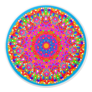 Pink Star Mandala Colorful Keramikknauf