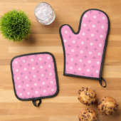 Pink Star Petal Dot Pattern Ofenhandschuh & Topflappen-Set (Oben Unten)