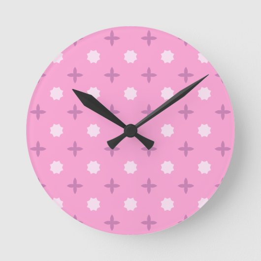 Pink Star Petal Dot Pattern Runde Wanduhr (Vorderseite)