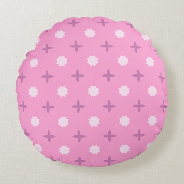 Pink Star Petal Dot Pattern Rundes Kissen (Vorderseite)