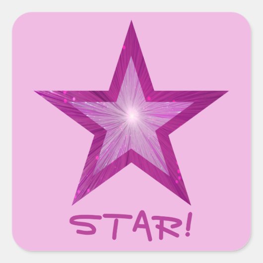 Pink Star 'STAR' quadratischer Aufkleber in hellro (Vorderseite)