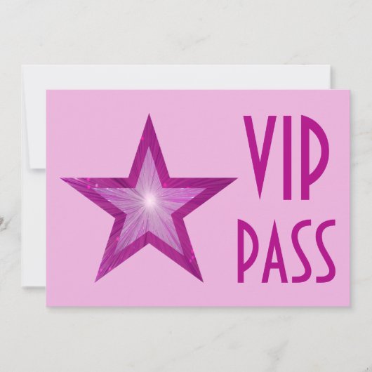 Pink Star "VIP PASS" blassrosa horizontal Einladung (Vorderseite)