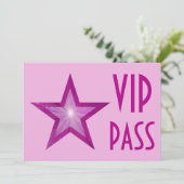 Pink Star "VIP PASS" blassrosa horizontal Einladung (Stehend Vorderseite)