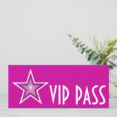 Pink Star "VIP PASS" Einladung pink lang (Stehend Vorderseite)