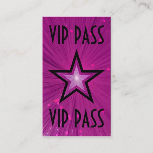 Pink Star "VIP PASS" Visitenkarte schwarz (Vorderseite)