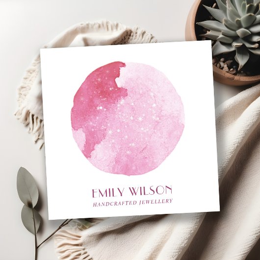 PINK STAR WATERCOLOR CIRCLE STUD EARRING ANZEIGE QUADRATISCHE VISITENKARTE