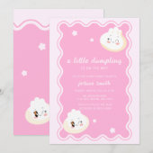 Pink Star Wave Frame Chinese Dumpling Baby Shower Einladung (Vorne/Hinten)