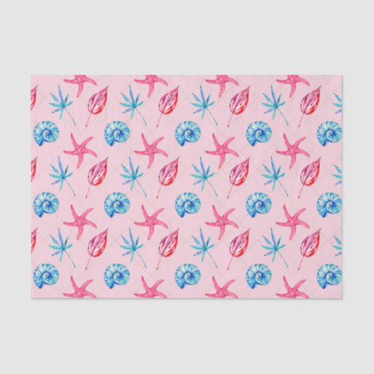 Pink Starfish & Blue Muschel (Design 83 Pink Serie Seidenpapier (Vorderseite)
