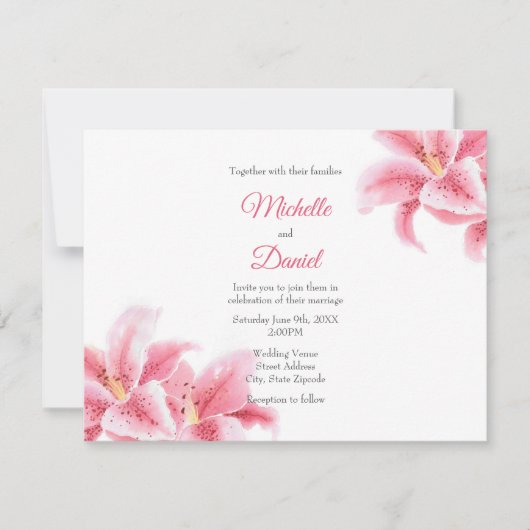 Pink Stargazer Lilies Einladung (Vorderseite)