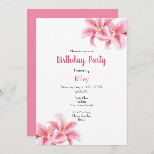 Pink Stargazer Lilies Einladung (Vorne/Hinten)