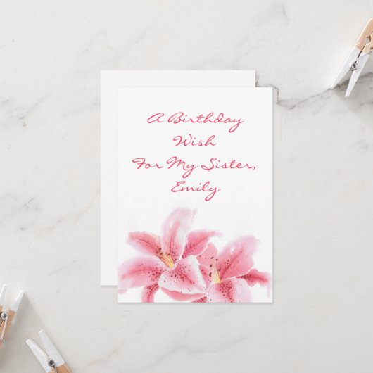 Pink Stargazer Lilies Karte (Vorderseite/Rückseite Beispiel)