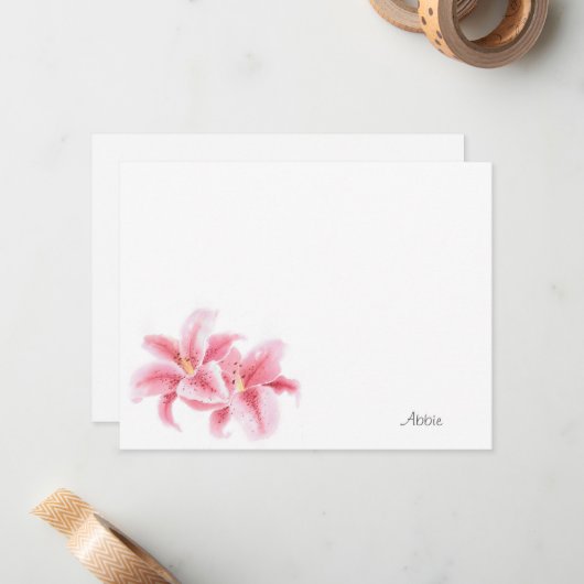Pink Stargazer Lilies Mitteilungskarte (Vorderseite/Rückseite Beispiel)