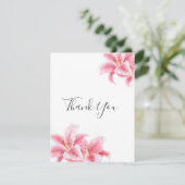Pink Stargazer Lilies Watercolor Dankeskarte (Stehend Vorderseite)
