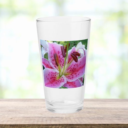 Pink Stargazer Lily Floral Glas