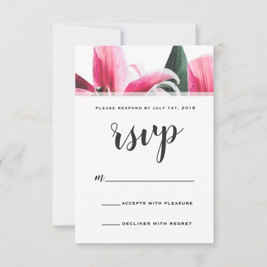 Pink Stargazer Lily Floral RSVP Karte (Vorderseite)