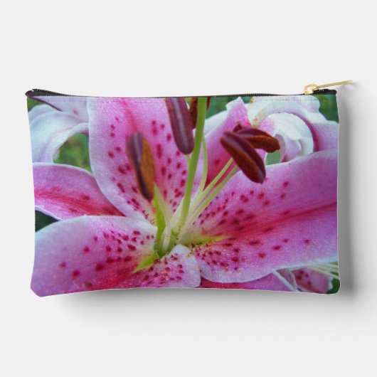 Pink Stargazer Lily Floral Zubehörtasche (Rückseite)