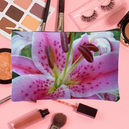 Pink Stargazer Lily Floral Zubehörtasche
