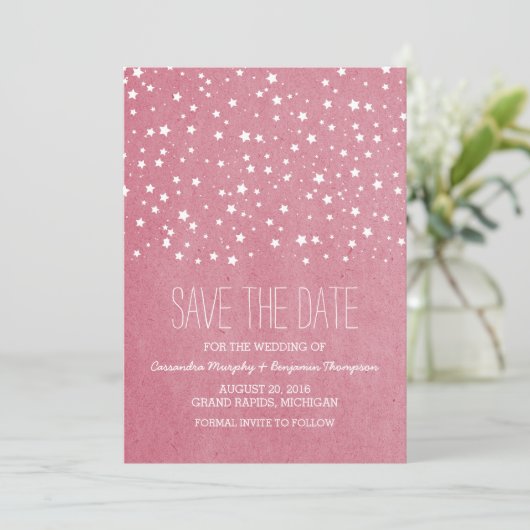Pink Starry Night Save the Date laden (Stehend Vorderseite)