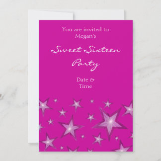 Pink Stars 16 . Geburtstag Einladung vertikal pink