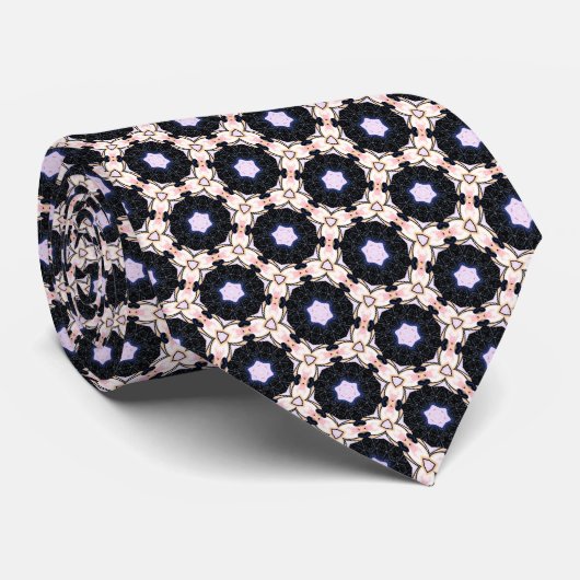 Pink Stars and Cream Rings Neck Tie Krawatte (Gerollt)
