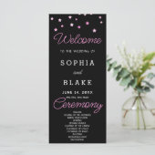 Pink Stars Celestial Black Wedding Program (Stehend Vorderseite)