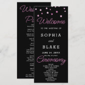Pink Stars Celestial Black Wedding Program (Vorne/Hinten)