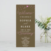 Pink Stars Celestial Dark Brown Wedding Program (Stehend Vorderseite)