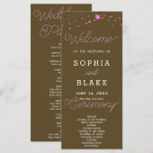 Pink Stars Celestial Dark Brown Wedding Program (Vorne/Hinten)