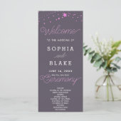 Pink Stars Celestial Smoke Gray Wedding Programm (Stehend Vorderseite)