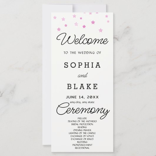 Pink Stars Celestie Off White Wedding Program (Vorderseite)