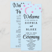 Pink Stars Crescent Moon Blue Wedding Programm (Vorne/Hinten)