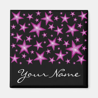 Pink Stars "Dein Name" Kühlschrankmagnet schwarz