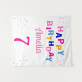 Pink Stars Girl Happy Birthday Wandteppich (Vorderseite (Horizontal))