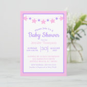 Pink Stars Girls Babydusche Einladung (Stehend Vorderseite)